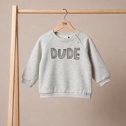 Baby Boys Light Grey Cotton Blend Dude Embroidered Full Sleeve Sweatshirt Regular Fit Casual Wear