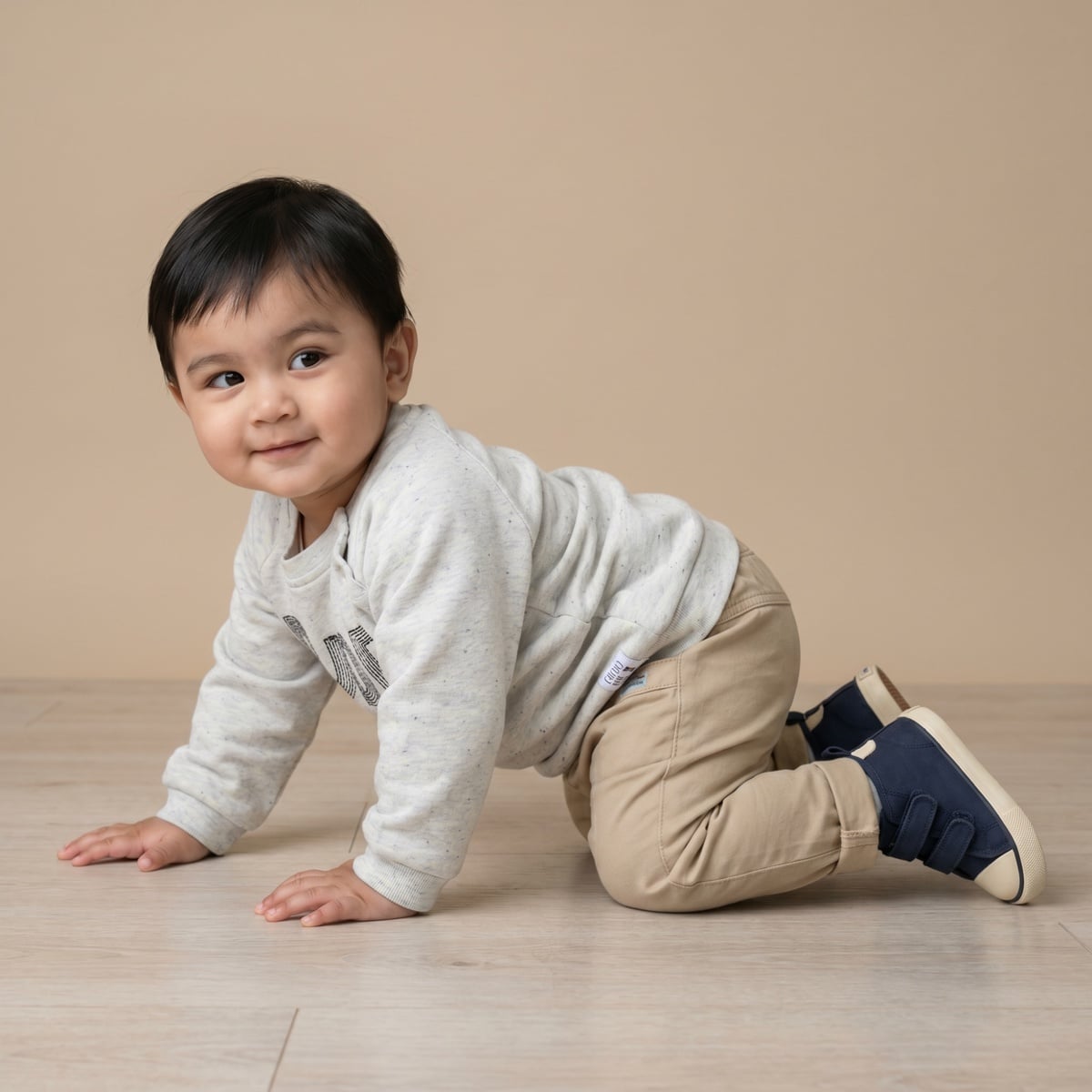 Baby Boys Light Grey Cotton Blend Dude Embroidered Full Sleeve Sweatshirt Regular Fit Casual Wear