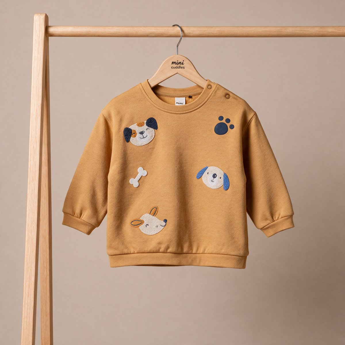 Baby Boys Mustard Yellow Cotton Blend Animal Embroidered And Printed Full Sleeve Sweatshirt Regular Fit Casual Wear