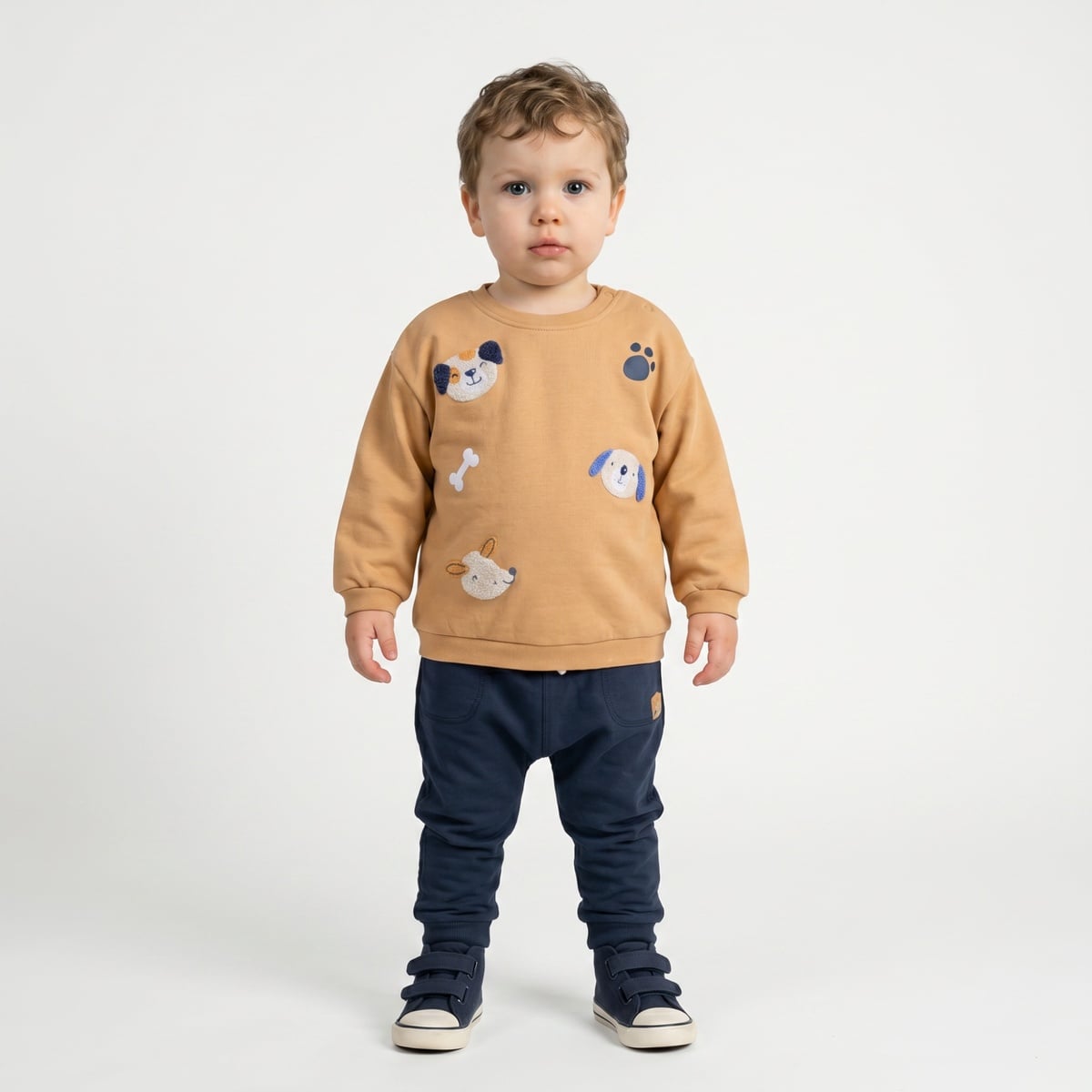 Baby Boys Mustard Yellow Cotton Blend Animal Embroidered And Printed Full Sleeve Sweatshirt Regular Fit Casual Wear
