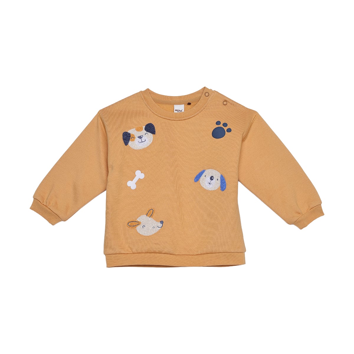 Baby Boys Mustard Yellow Cotton Blend Animal Embroidered And Printed Full Sleeve Sweatshirt Regular Fit Casual Wear