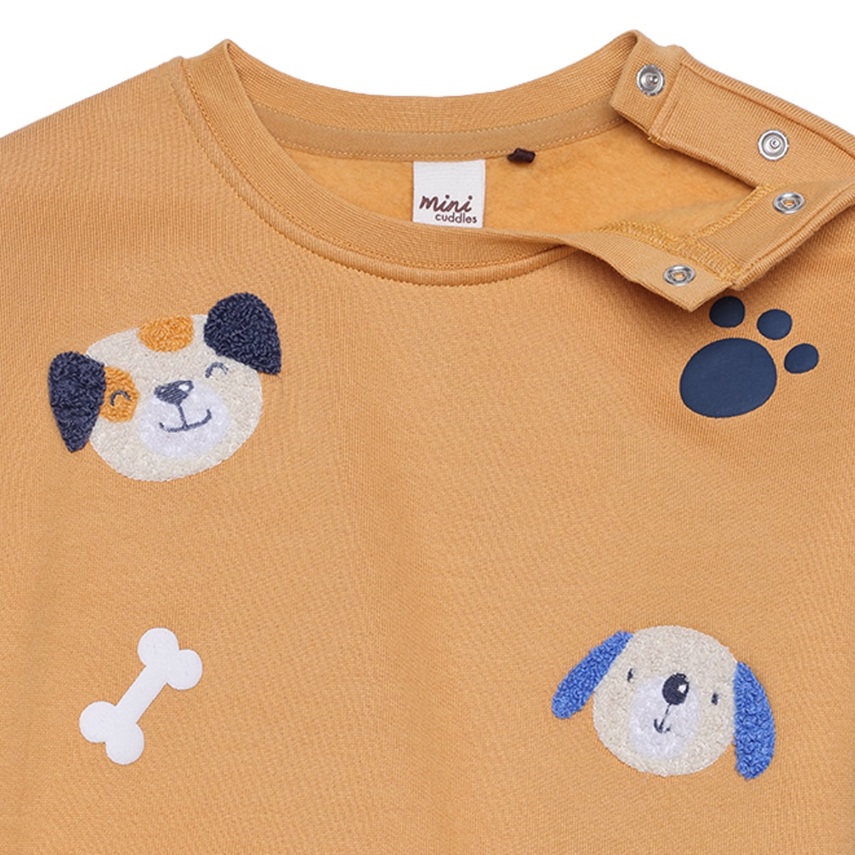 Baby Boys Mustard Yellow Cotton Blend Animal Embroidered And Printed Full Sleeve Sweatshirt Regular Fit Casual Wear