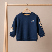 Baby Boys Navy Blue Cotton Sheep Embroidered Sweatshirt Regular Fit Casual Wear