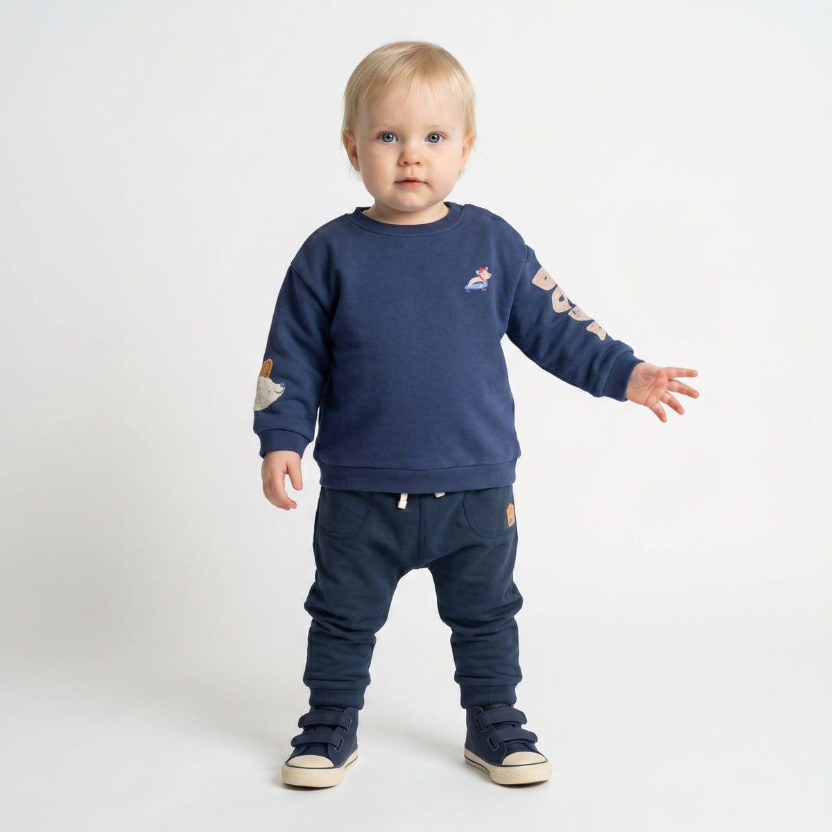 Baby Boys Navy Blue Cotton Sheep Embroidered Sweatshirt Regular Fit Casual Wear
