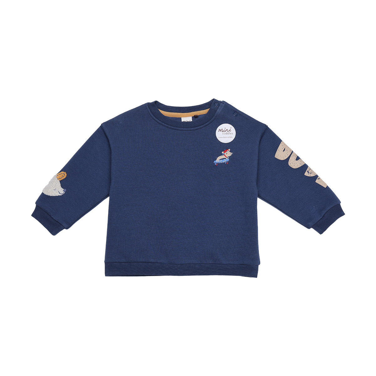Baby Boys Navy Blue Cotton Sheep Embroidered Sweatshirt Regular Fit Casual Wear
