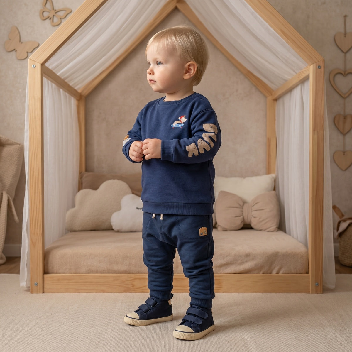 Baby Boys Navy Blue Cotton Sheep Embroidered Sweatshirt Regular Fit Casual Wear