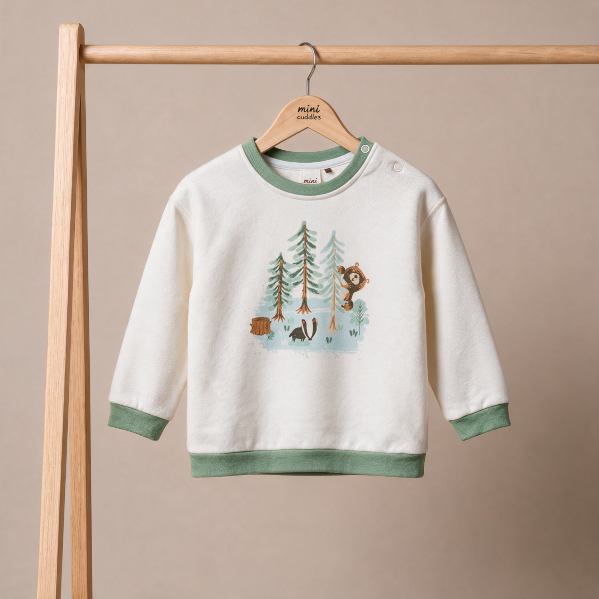 Baby Boys White Cotton Blend Forest Animal Printed Full Sleeve Sweatshirt Regular Fit Casual Wear