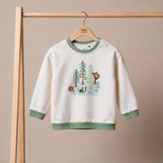 Baby Boys White Cotton Blend Forest Animal Printed Full Sleeve Sweatshirt Regular Fit Casual Wear