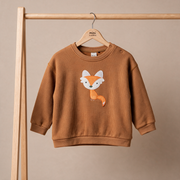 Baby Boys Rust Brown Cotton Blend Fox Appliqué Full Sleeve Sweatshirt Regular Fit Casual Wear