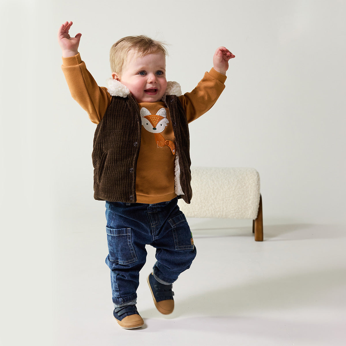 Baby Boys Rust Brown Cotton Blend Fox Appliqué Full Sleeve Sweatshirt Regular Fit Casual Wear