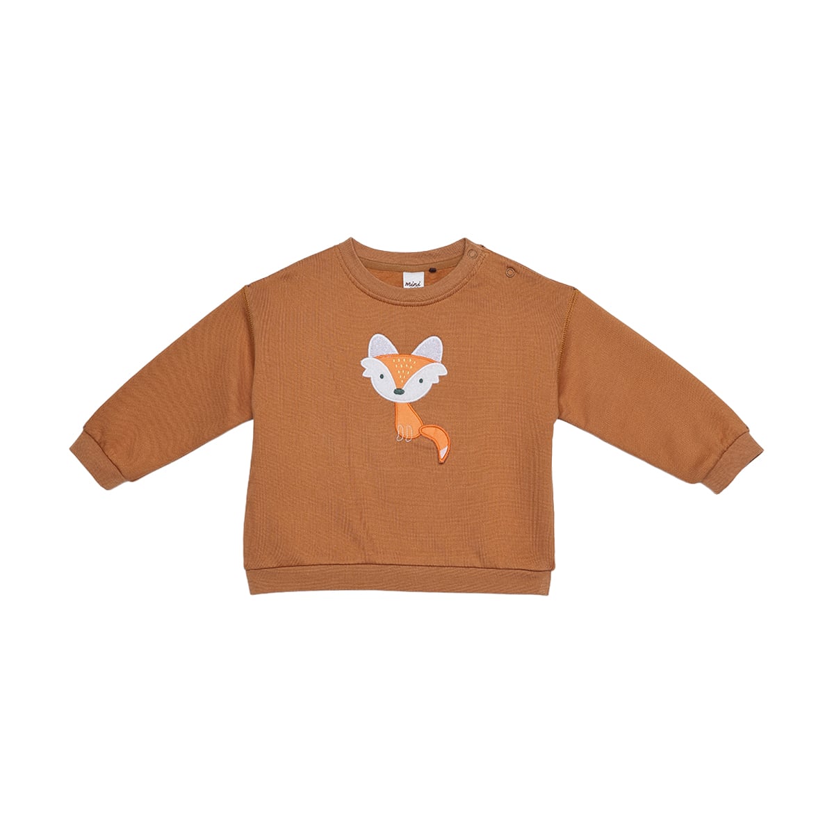 Baby Boys Rust Brown Cotton Blend Fox Appliqué Full Sleeve Sweatshirt Regular Fit Casual Wear
