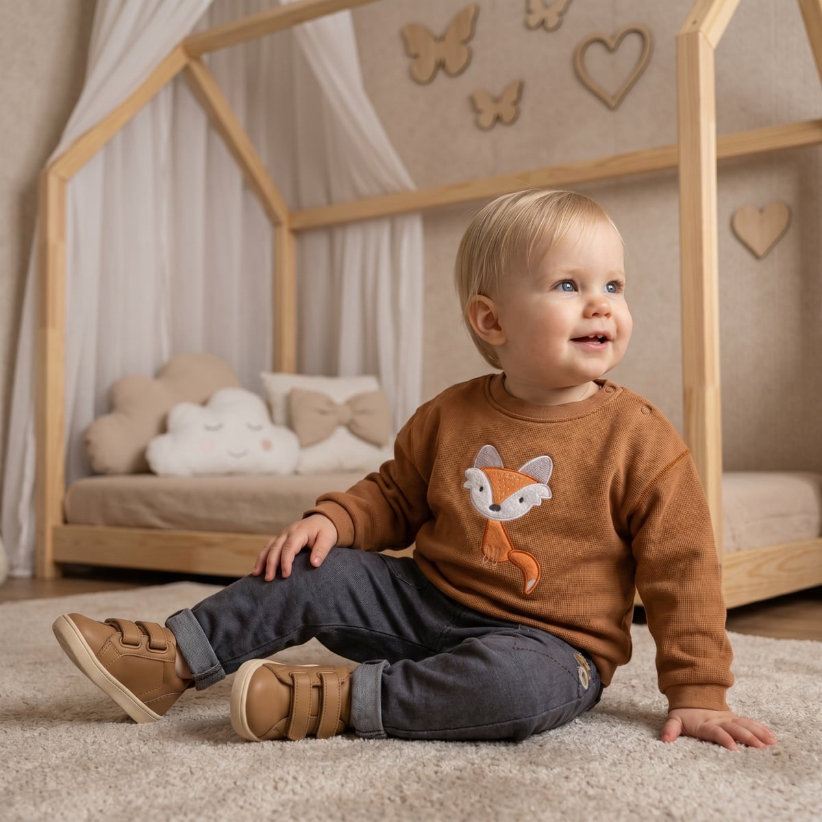 Baby Boys Rust Brown Cotton Blend Fox Appliqué Full Sleeve Sweatshirt Regular Fit Casual Wear