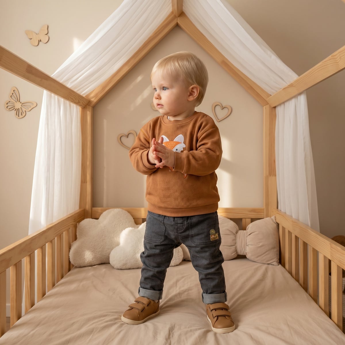 Baby Boys Rust Brown Cotton Blend Fox Appliqué Full Sleeve Sweatshirt Regular Fit Casual Wear