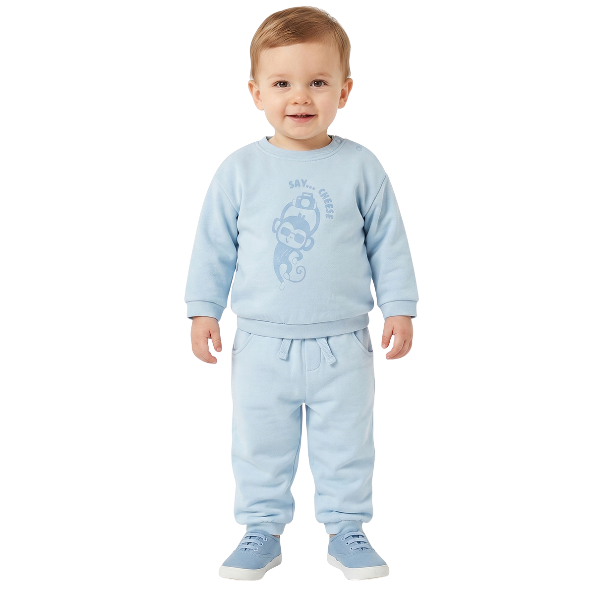 Baby Boys Light Blue Cotton Sweatshirt Monkey Print Casual Wear