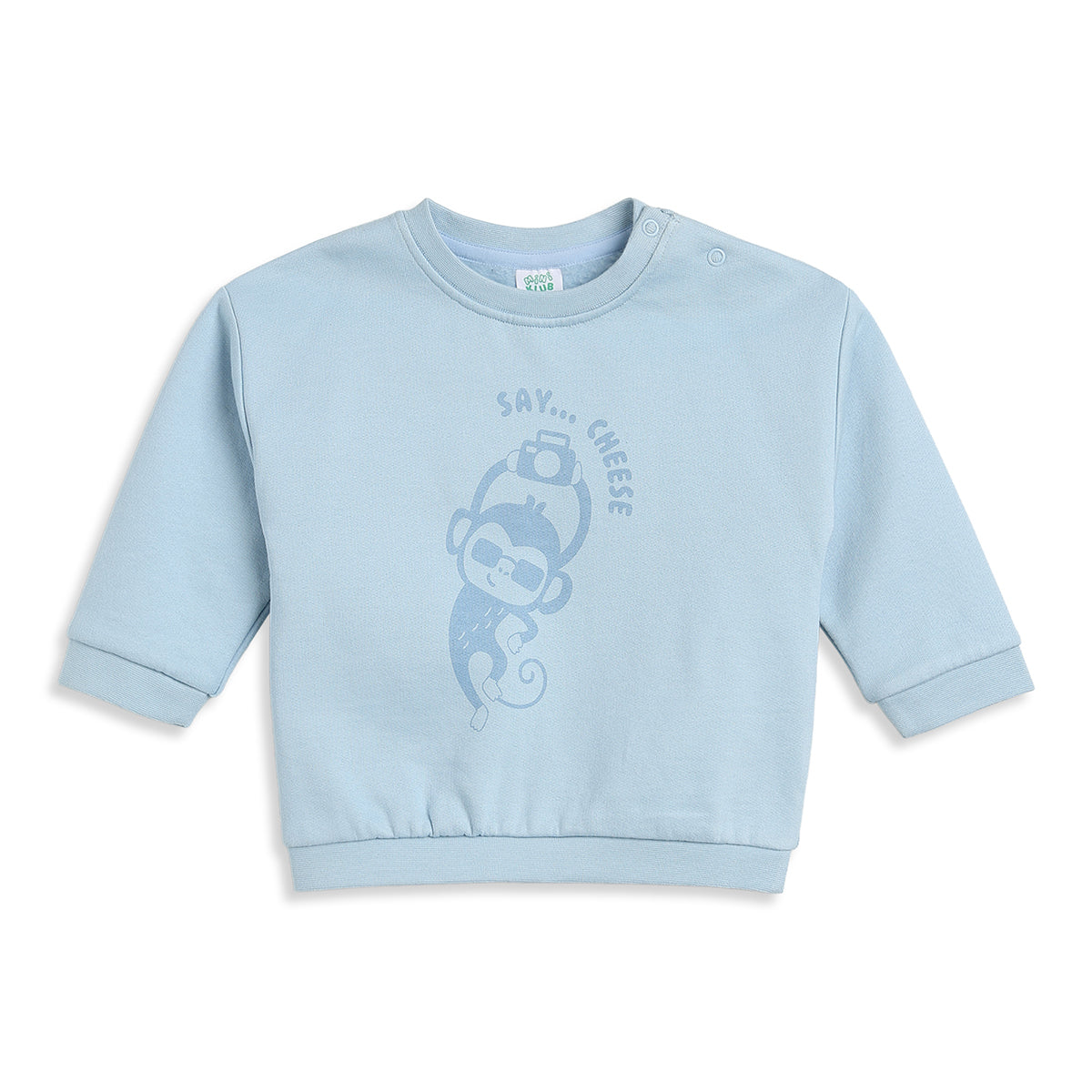 Baby Boys Light Blue Cotton Sweatshirt Monkey Print Casual Wear