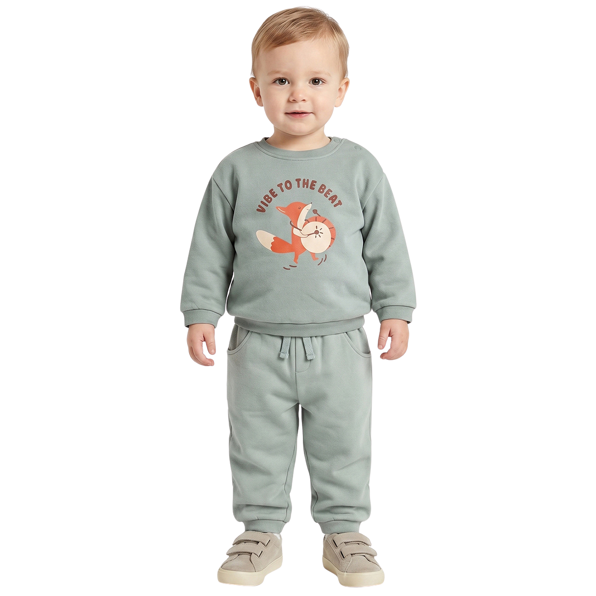 Baby Boys Sage Green Cotton Sweatshirt Fox Print Casual Wear