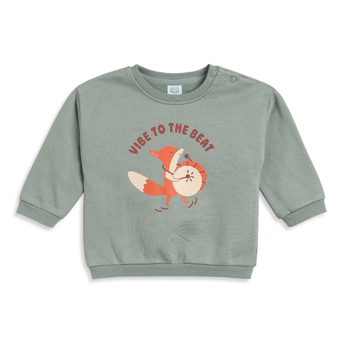 Baby Boys Sage Green Cotton Sweatshirt Fox Print Casual Wear