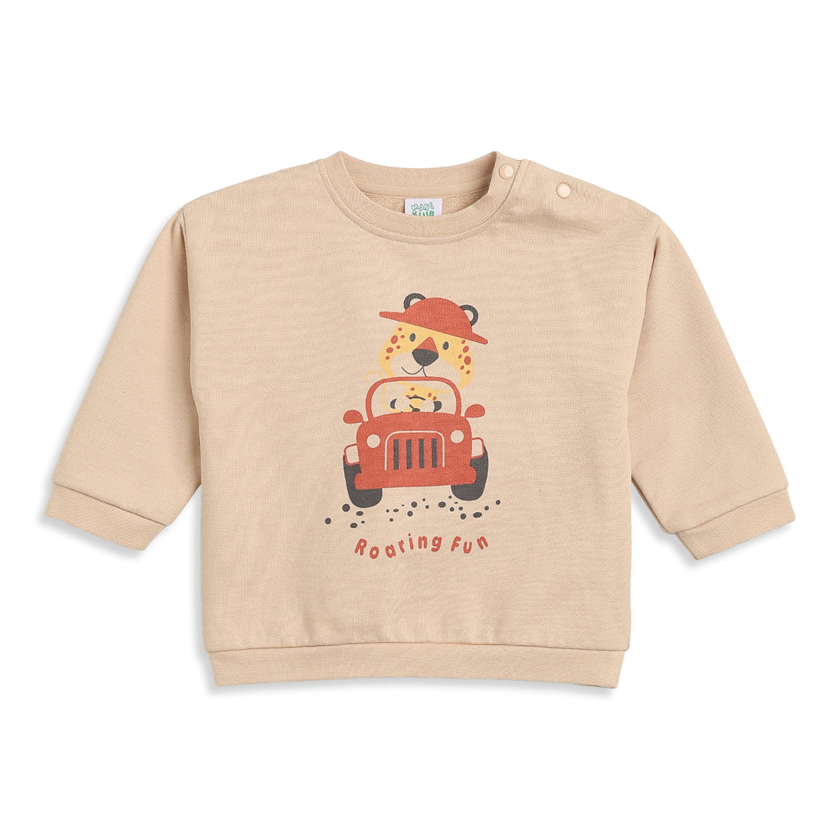 Baby Boys Beige Cotton Sweatshirt Animal Car Print Casual Wear