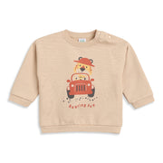 Baby Boys Beige Cotton Sweatshirt Animal Car Print Casual Wear