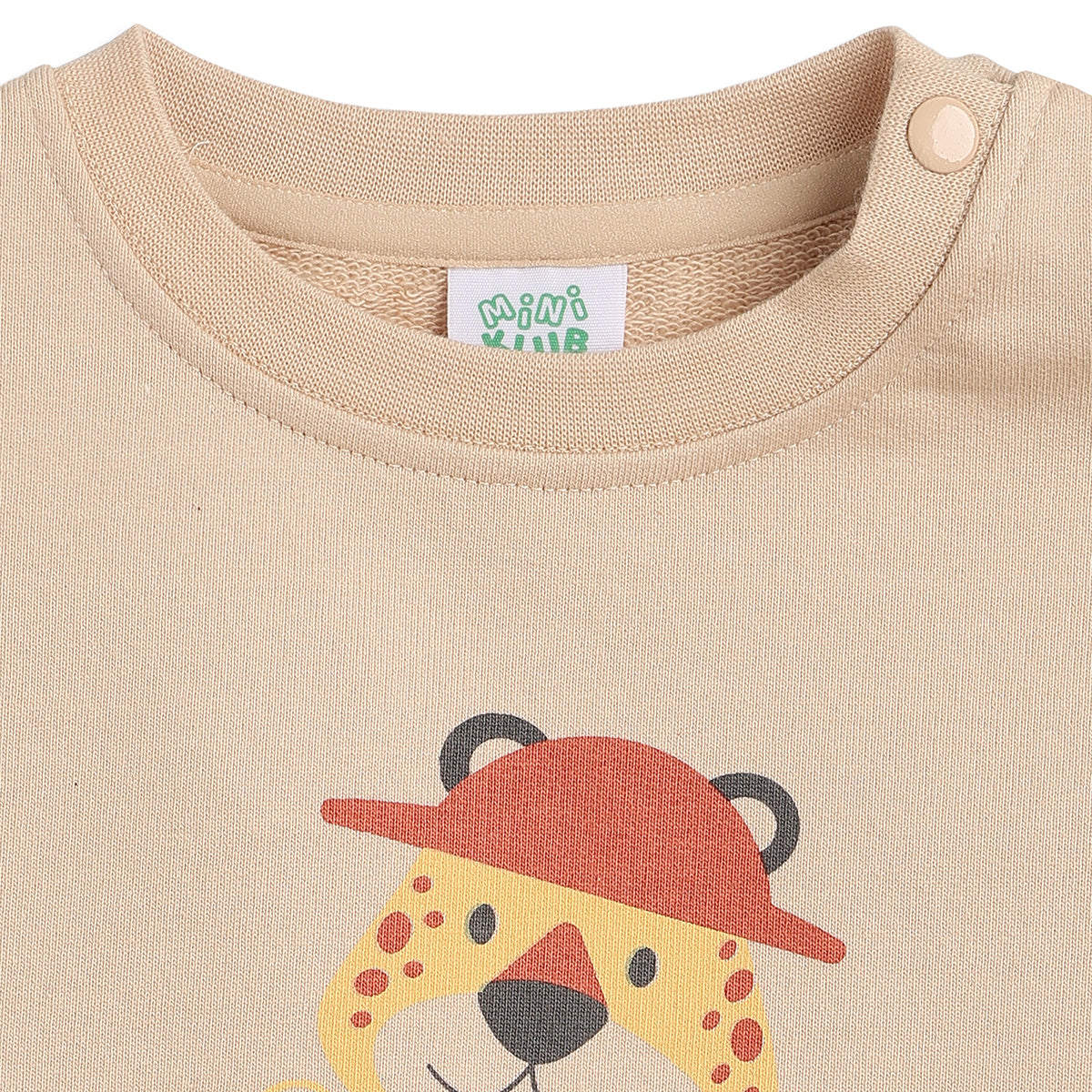 Baby Boys Beige Cotton Sweatshirt Animal Car Print Casual Wear