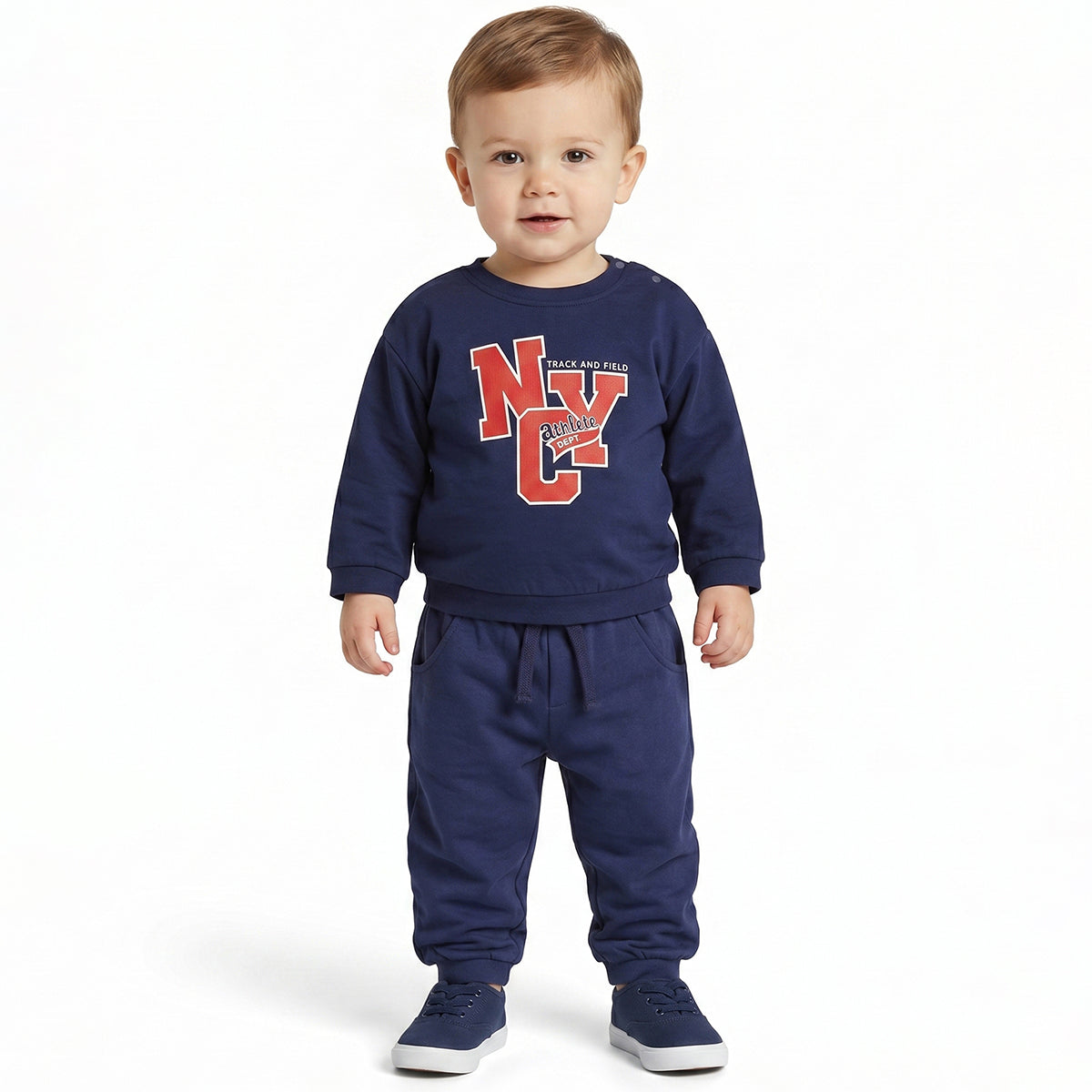 Baby Boys Navy Blue Cotton Sweatshirt Typography Print Casual Wear