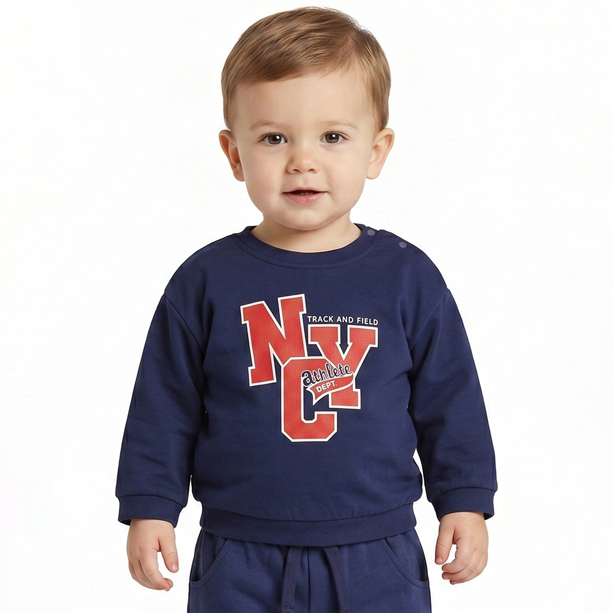 Baby Boys Navy Blue Cotton Sweatshirt Typography Print Casual Wear