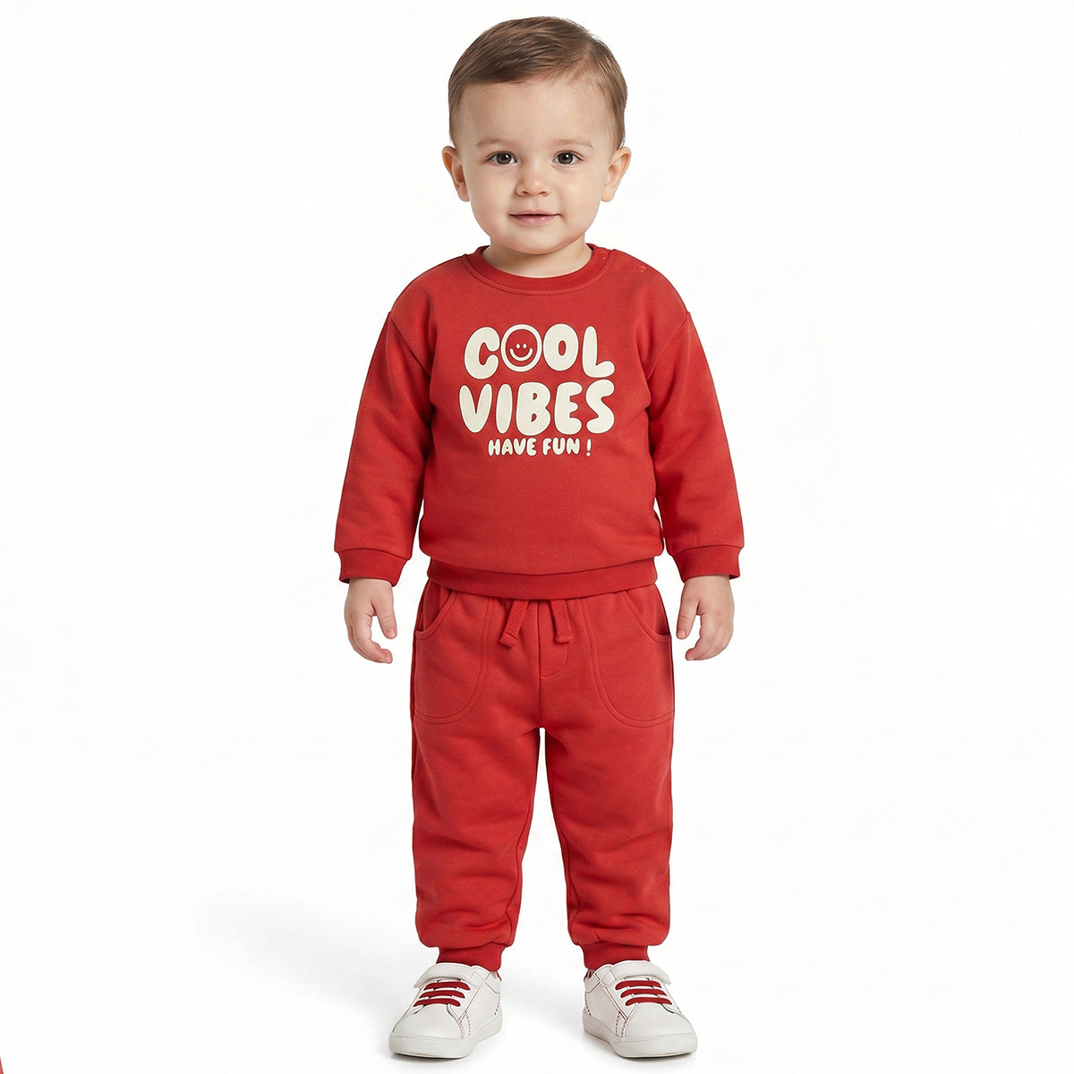 Baby Boys Red Cotton Sweatshirt Typography Print Casual Wear