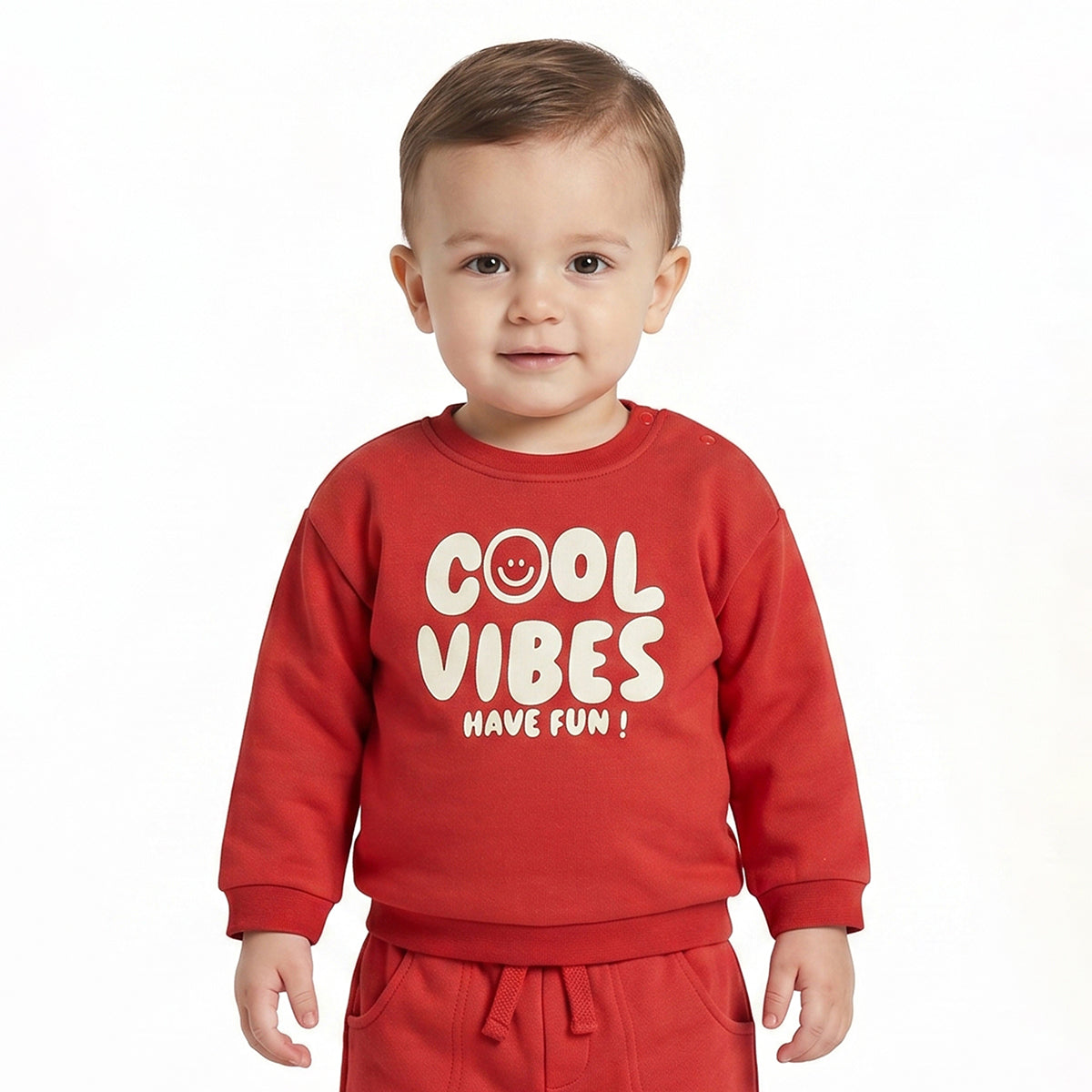 Baby Boys Red Cotton Sweatshirt Typography Print Casual Wear