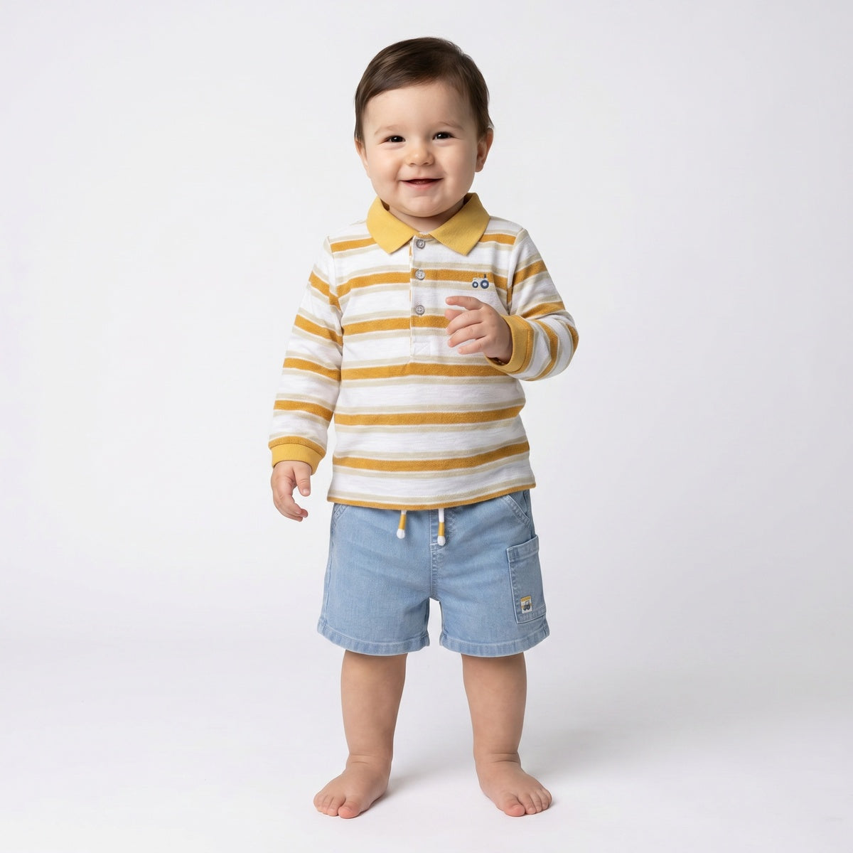 Baby Boys Blue Denim Tractor Patch Cargo Shorts Regular Fit Casual Wear