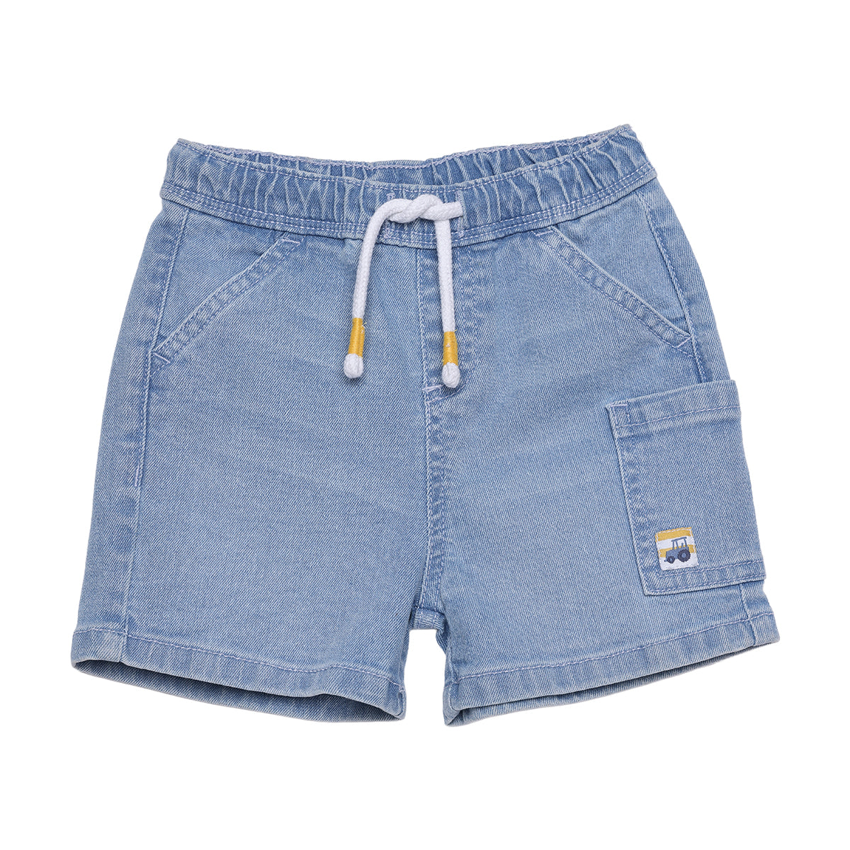 Baby Boys Blue Denim Tractor Patch Cargo Shorts Regular Fit Casual Wear