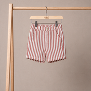 Baby Boys Rust Brown And White Cotton Blend Striped Shorts Regular Fit Casual Wear