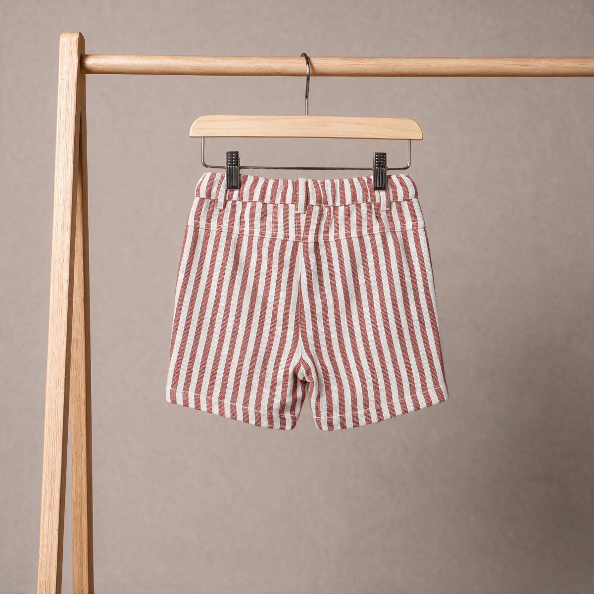 Baby Boys Rust Brown And White Cotton Blend Striped Shorts Regular Fit Casual Wear