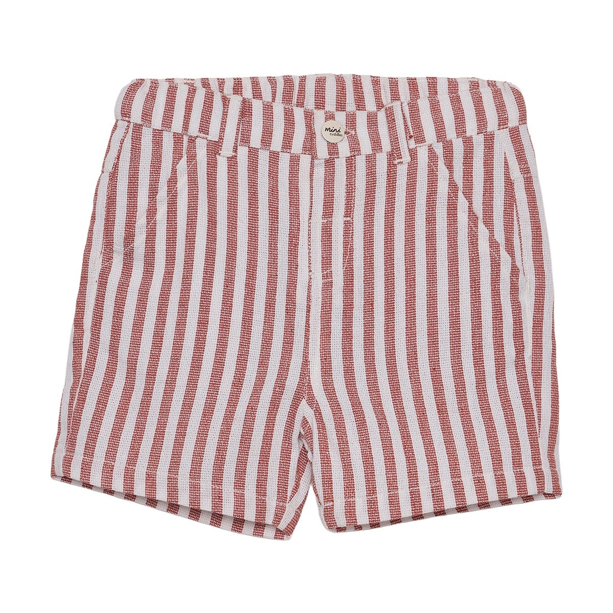 Baby Boys Rust Brown And White Cotton Blend Striped Shorts Regular Fit Casual Wear