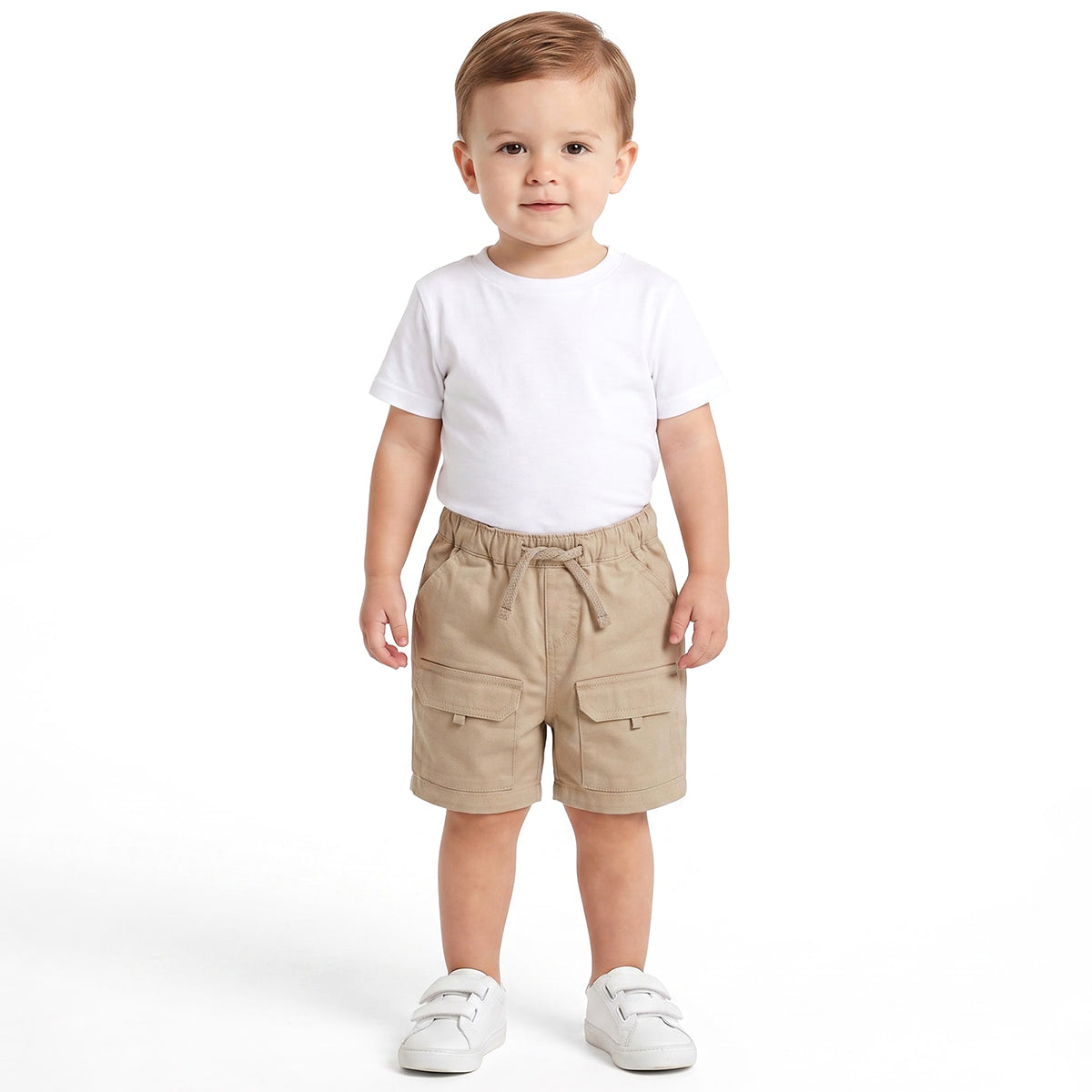 Baby Boys Beige Cotton Twill Cargo Shorts Regular Fit Casual Wear