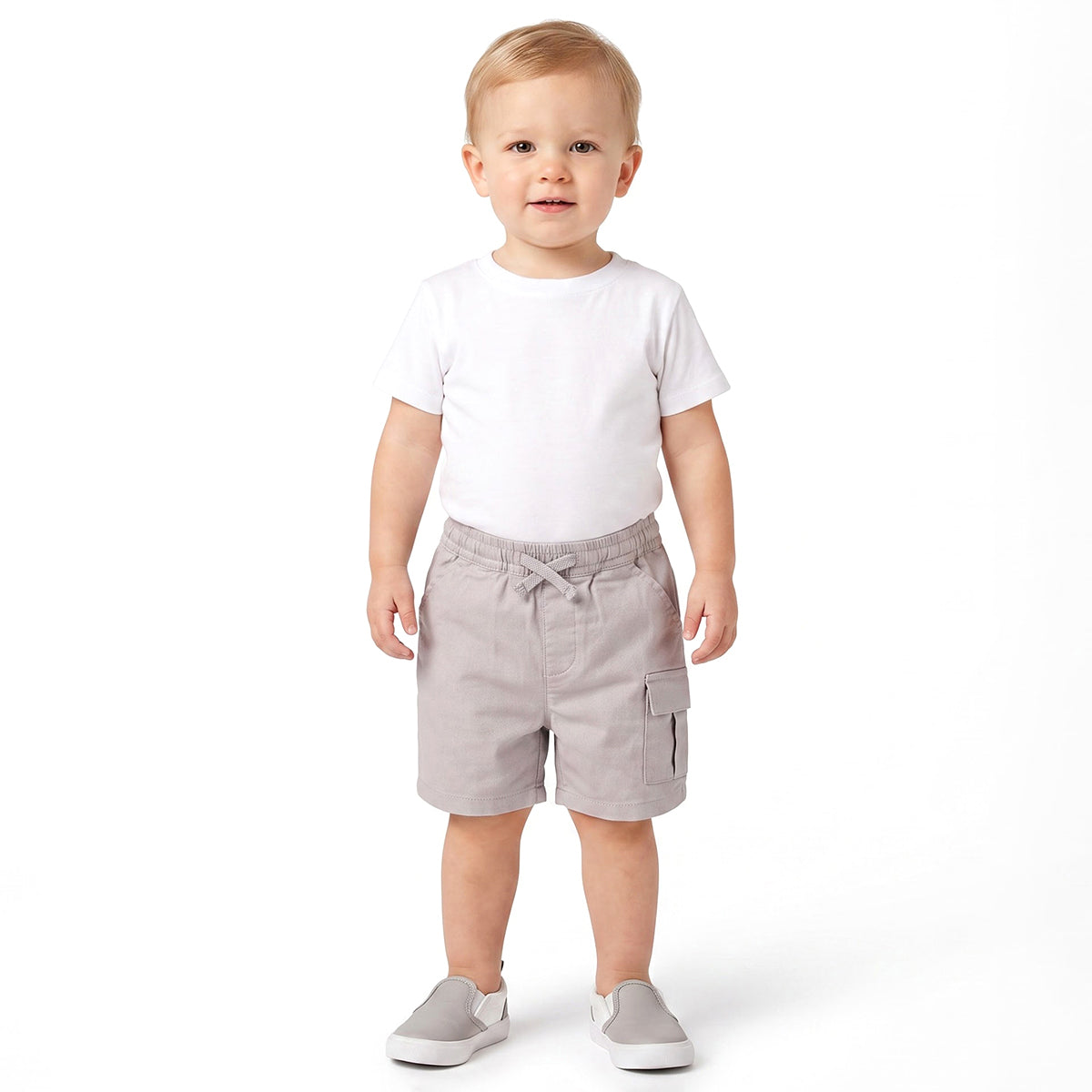 Baby Boys Beige Cotton Twill Cargo Shorts Regular Fit Casual Wear