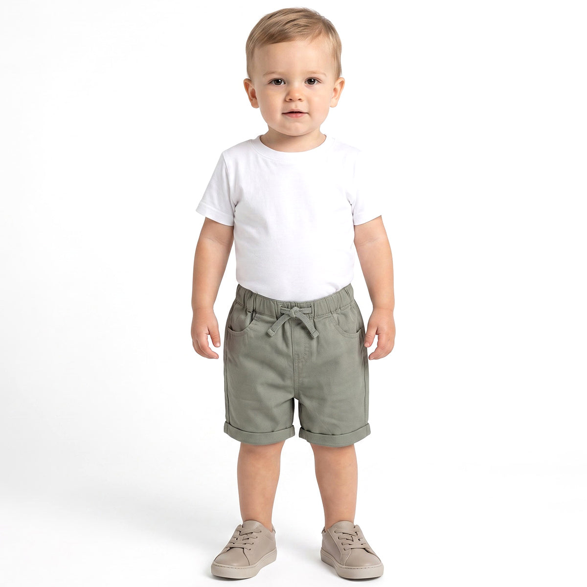 Baby Boys Sage Green Cotton Twill Shorts Regular Fit Casual Wear