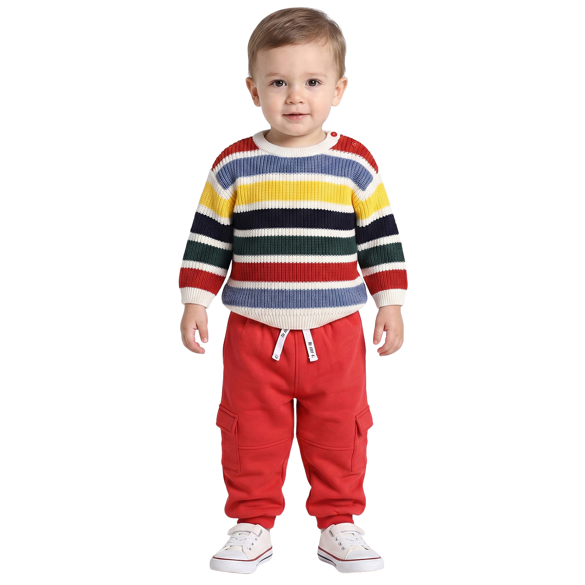 Baby Boys Multicolor Striped Knitted Sweater Casual Winter Wear