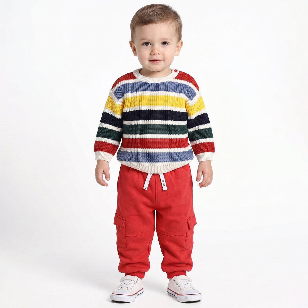 Baby Boys Multicolor Striped Knitted Sweater Casual Winter Wear