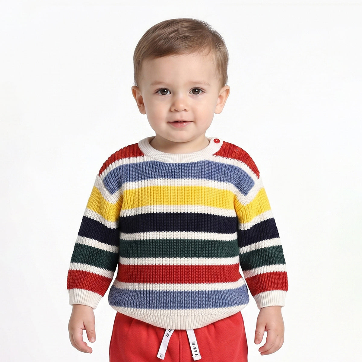 Baby Boys Multicolor Striped Knitted Sweater Casual Winter Wear