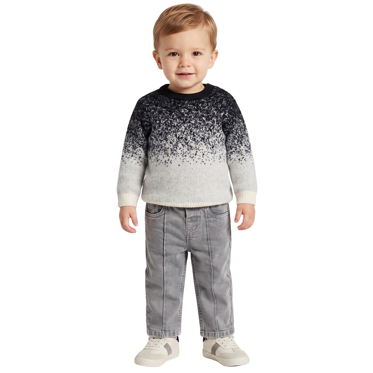 Baby Boys Black and White Acrylic Blend Ombre Sweater Regular Fit