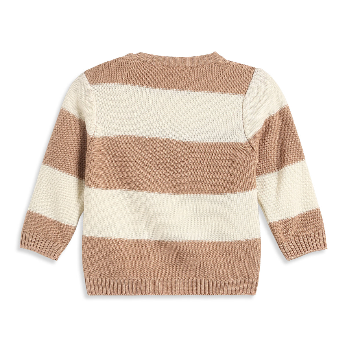 Baby Boys Beige and Cream Striped Knitted Sweater Bear Applique Casual Winter Wear