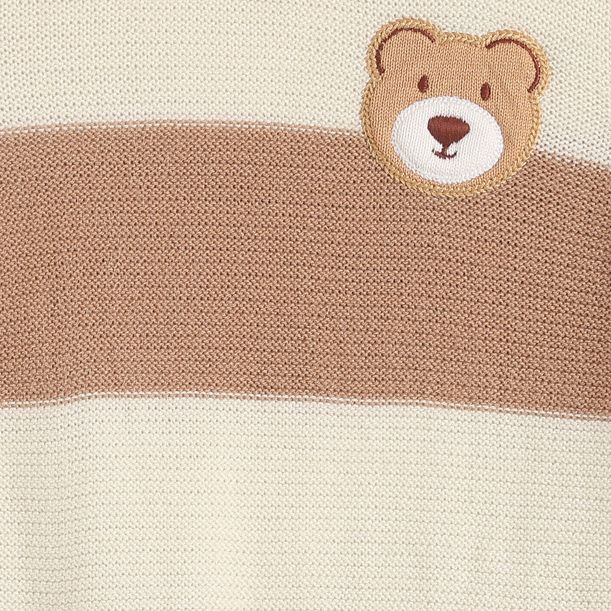 Baby Boys Beige and Cream Striped Knitted Sweater Bear Applique Casual Winter Wear