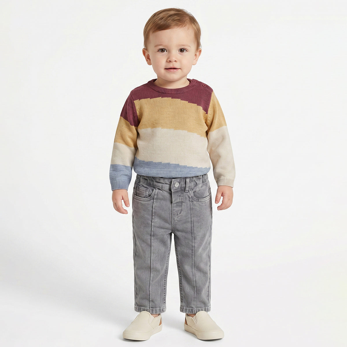 Baby Boys Multicolor Colorblock Knitted Sweater Casual Winter Wear