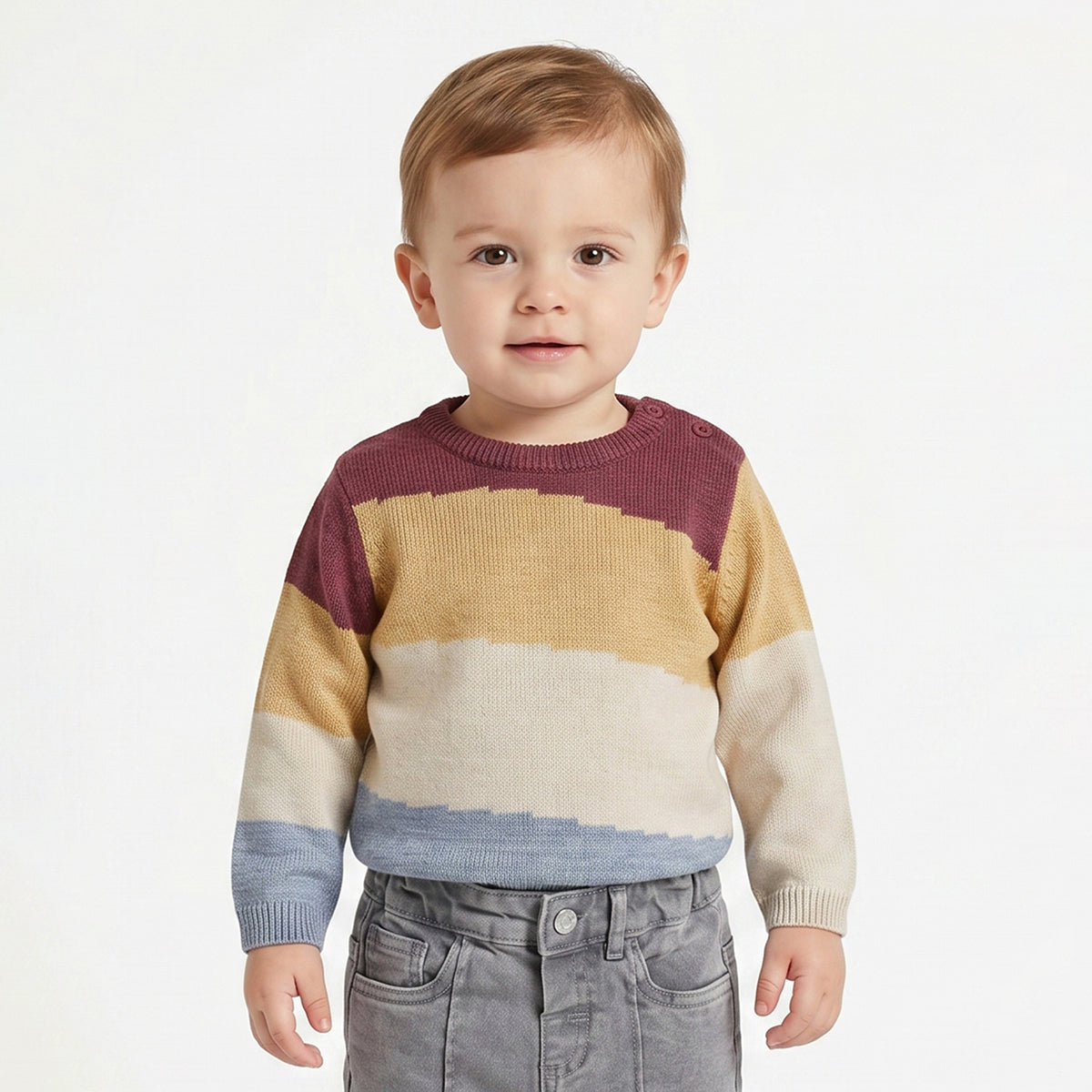 Baby Boys Multicolor Colorblock Knitted Sweater Casual Winter Wear