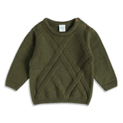 Baby Boys Olive Green Knitted Sweater Textured Pattern Casual Winter Wear