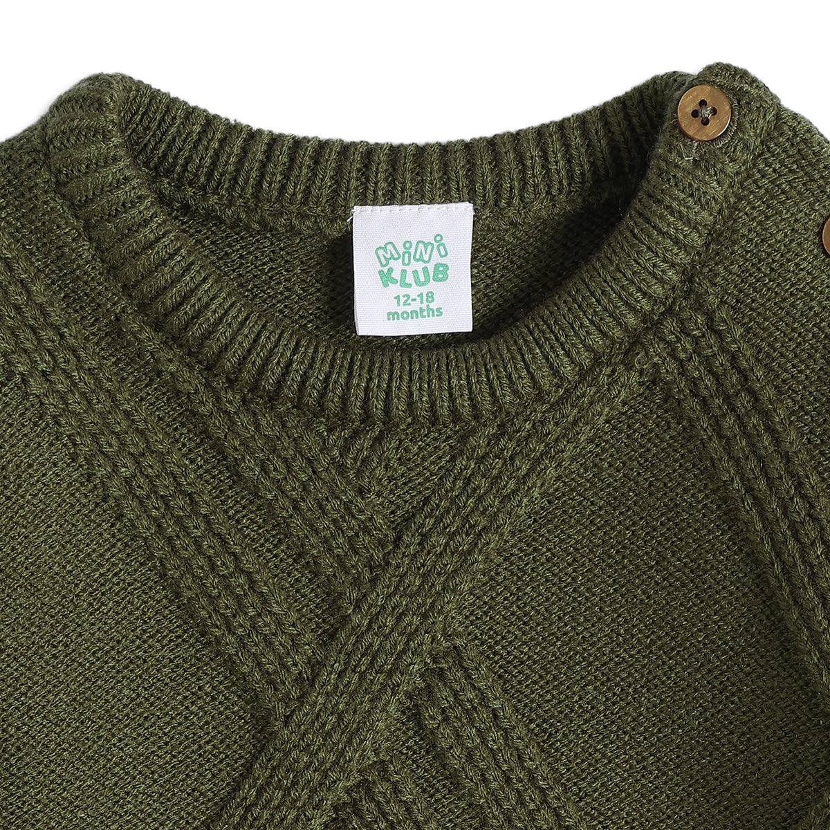 Baby Boys Olive Green Knitted Sweater Textured Pattern Casual Winter Wear