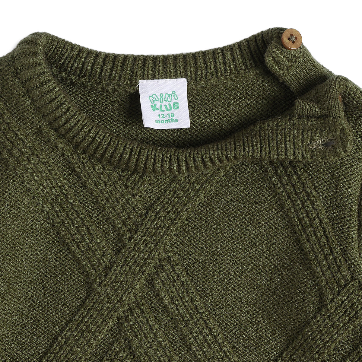 Baby Boys Olive Green Knitted Sweater Textured Pattern Casual Winter Wear