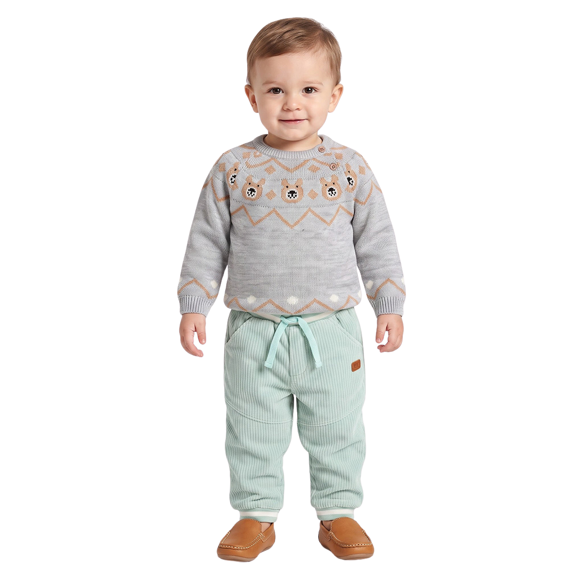 Baby Boys Grey Animal Pattern Knitted Sweater Regular Fit Casual Wear