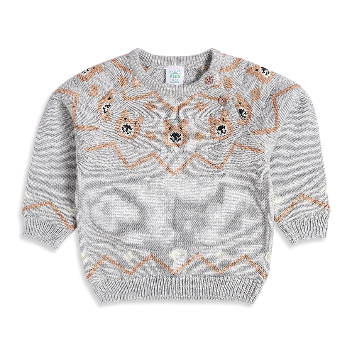 Baby Boys Grey Animal Pattern Knitted Sweater Regular Fit Casual Wear