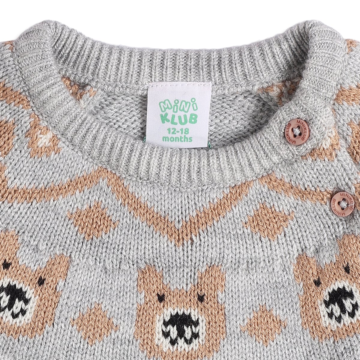 Baby Boys Grey Animal Pattern Knitted Sweater Regular Fit Casual Wear
